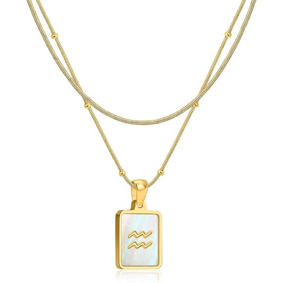 Unique Aquarius Zodiac Necklace - Gold-Plated Natural Shell with Adjustability - Picture 1 of 6